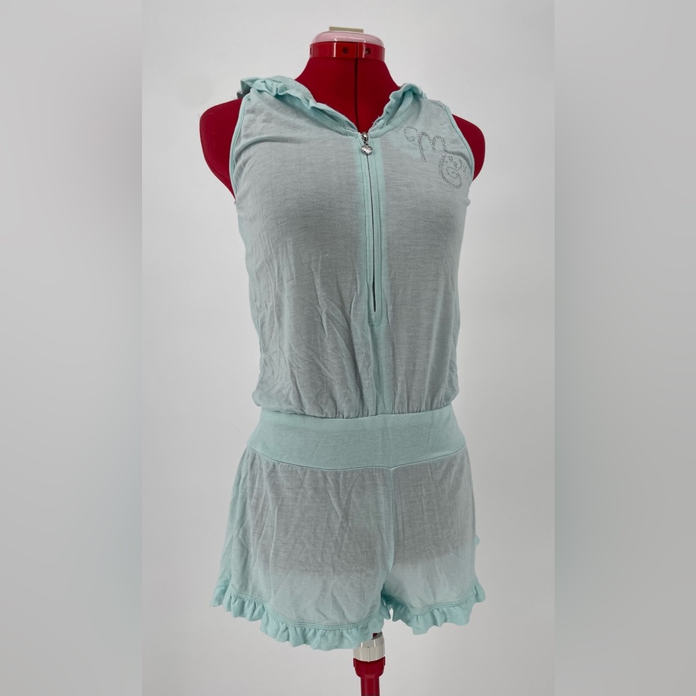 Betsey Johnson Baby Blue Hooded Bridal Romper With Bedazzles “MRS” - Picture 5 of 16